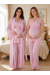 Effortt 5064 Pudra Pembe Sıfır Kol Dantelli Sabahlıklı Lohusa Pijama Takımı